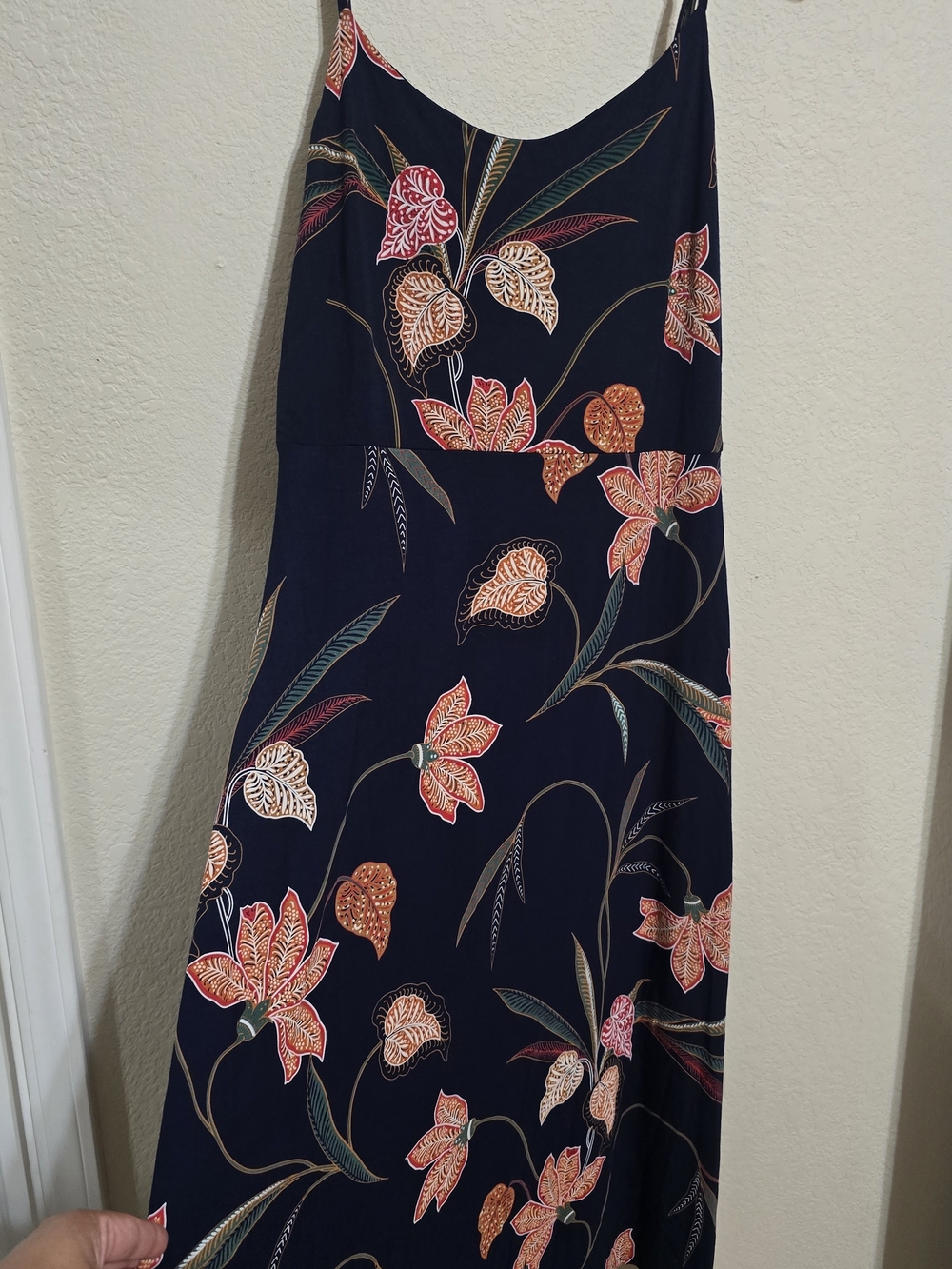 LOFT Navy Dress with Multicolor Floral Accents, Beachy, Relaxed, Feminine